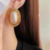 Vintage Oval Metal Pearl Earrings Imitation Geometric Exaggerated Earrings  Party Accessories