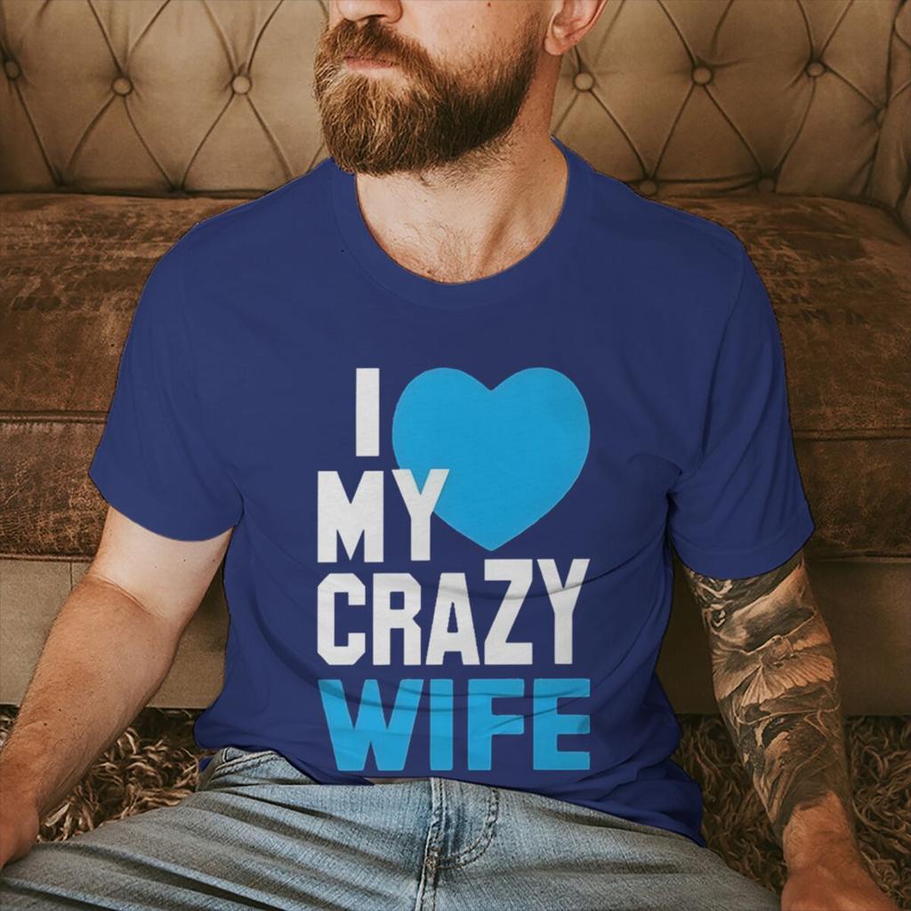 Fun Heart Print I Love My Crazy WifeHusband Pattern Couple T Shirt Casual Lovers Matching Tops Women Men Valentine Tshirts Gift