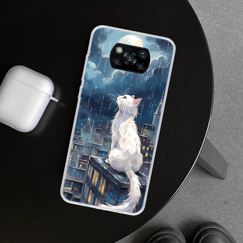 Anime Cat Rain Animal Phone Case Cover for Xiaomi Poco X6 X5 X7 Pro F7 Ultra Redmi 15C 15 13C 13 12C 12 10C 10 10A 9C 9A 9T 9 Co