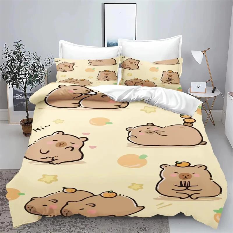 Cartoon Capybara 3D Printed Bedding Set Children's Duvet Cover Pillow Case Set Anime Polyester Cute Cartoon Home Decoration
