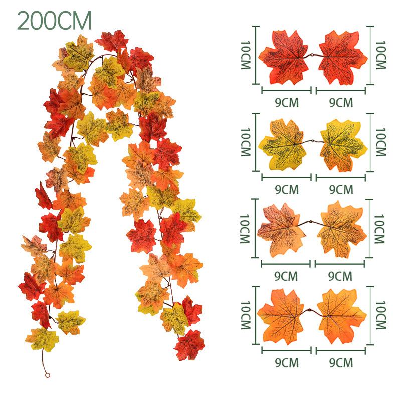2M Artificial Fall Maple Leaf Autumn Decor Leaves Vine Maple Leaf Vine Wreath Fake Plants Leaves Vine, for Holiday Decorations