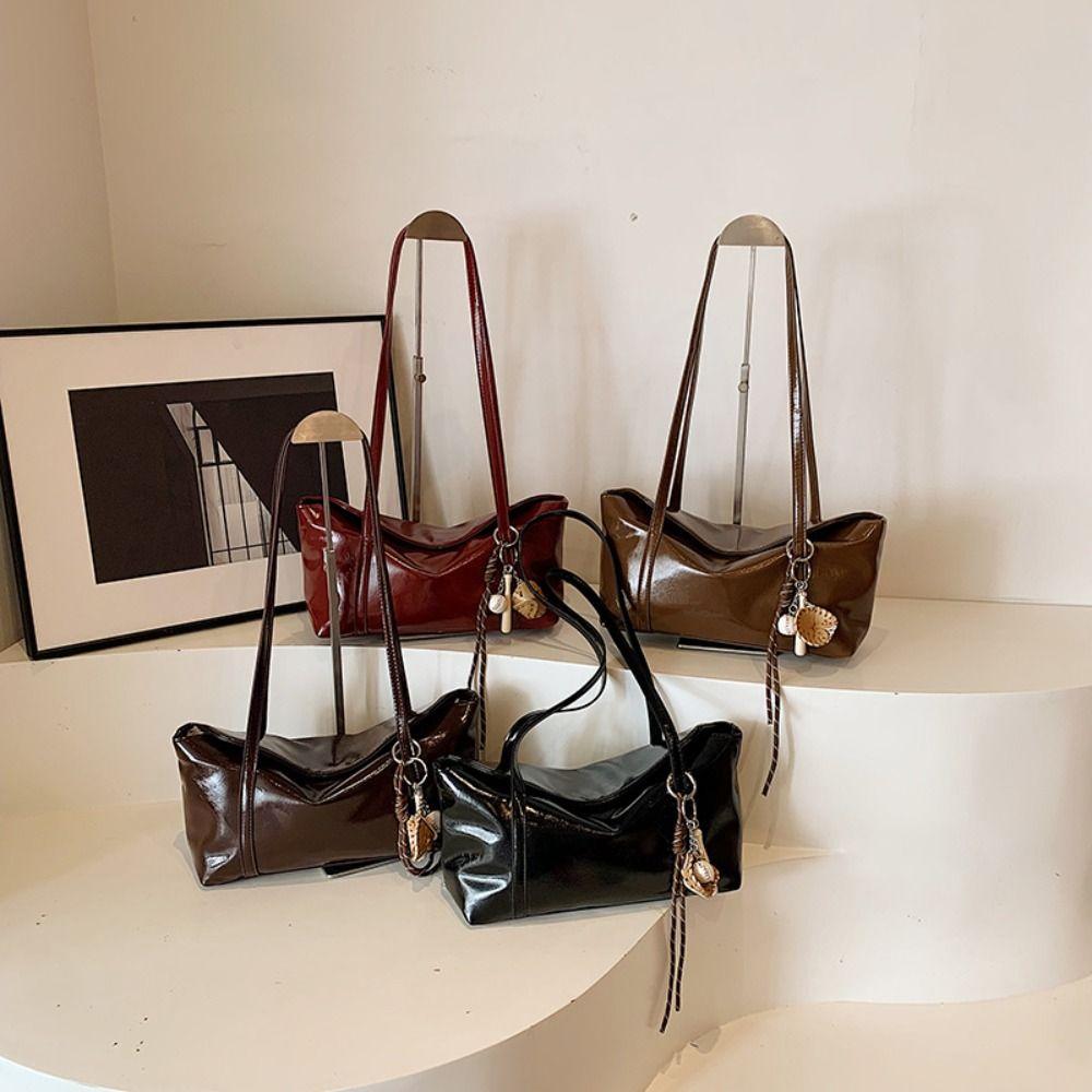 Korean Style Boston Pillow Bag Solid Color with Pendant Retro Underarm Bag Minority Design Commuting Vintage Shoulder Bag