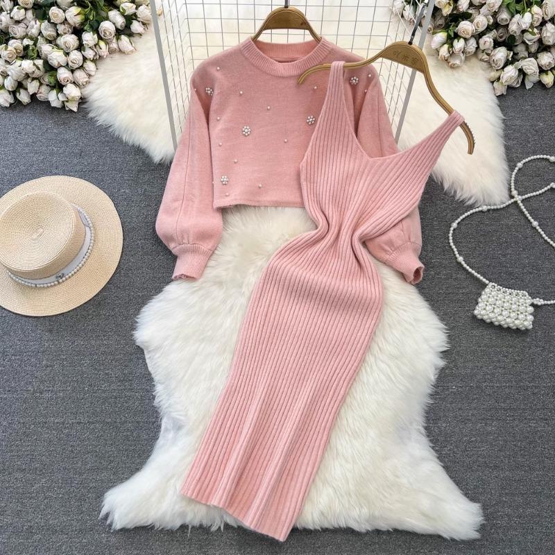 Loose knitted sweater two-piece women's clothing top autumn and winter new thin sweater set skirt