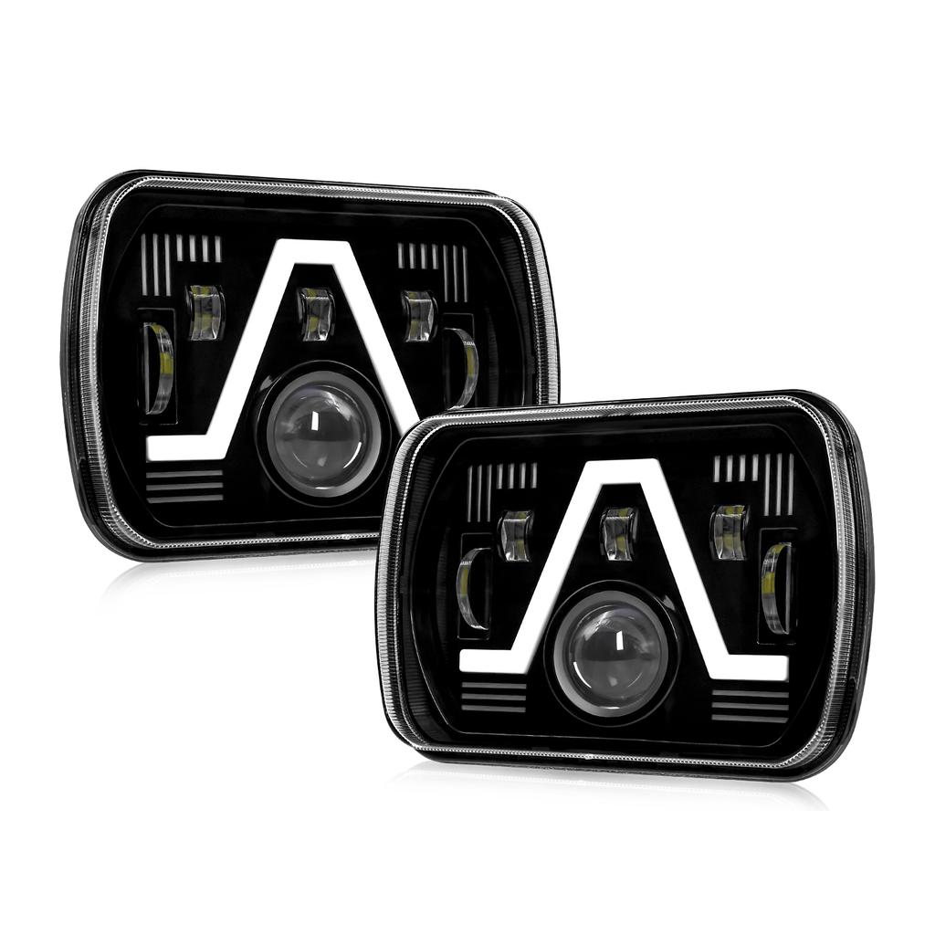 2PCS 7 Inch LED Headlights, 5x7   7x6   Rectangular LED Headlights with High Low Beam DRL Turn Signal Replacement for