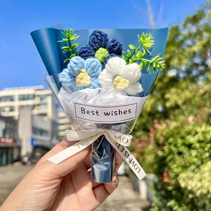 

1 шт. Вязаный сюрприз Имитация букета Украшение Насыщенные цвета Красота Шелковый цветок Вечеринки Благословение Фотореквизит синий