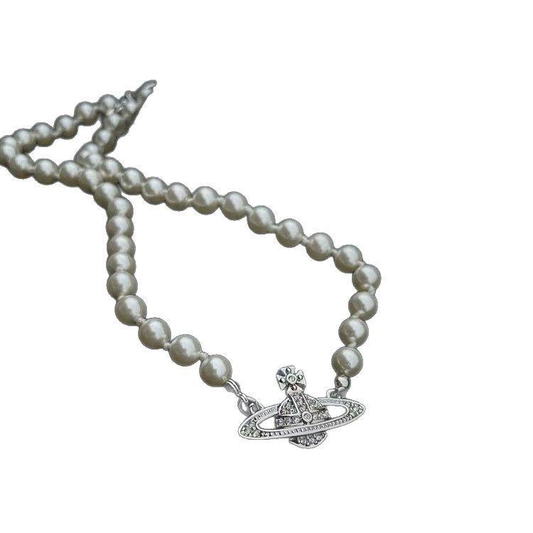 Collier de Perles Saturne Diamant: Chaîne clavicule de luxe léger tendance pour femmes