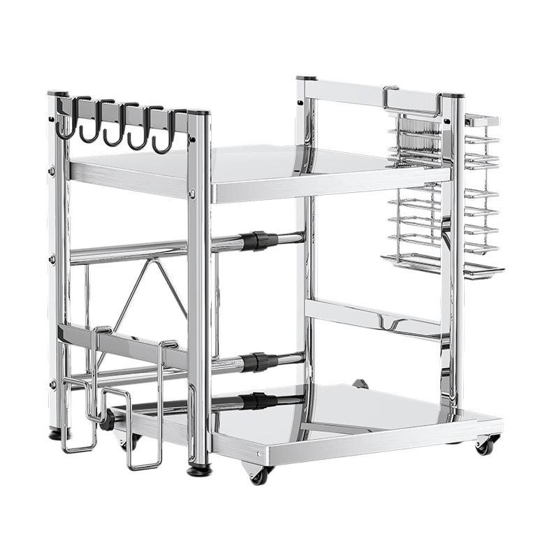 Adjustable Pull-out Microwave Oven Rack – Multi-functional Stainless Steel Shelf for Kitchen Countertop Cookware Storage