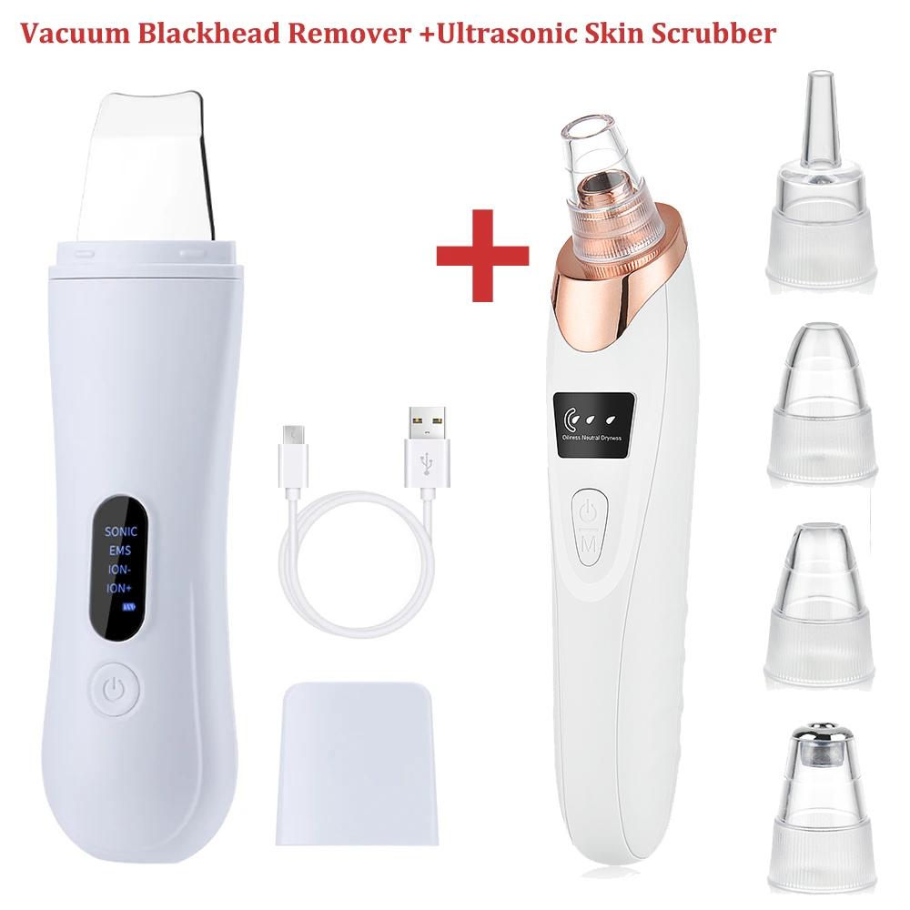 Electric Vacuum Blackhead Remover EMS Ultrasonic Skin Scrubber Spatula Pimple Acne Needle Tool Facial Pore Cleaner Skin Care Set