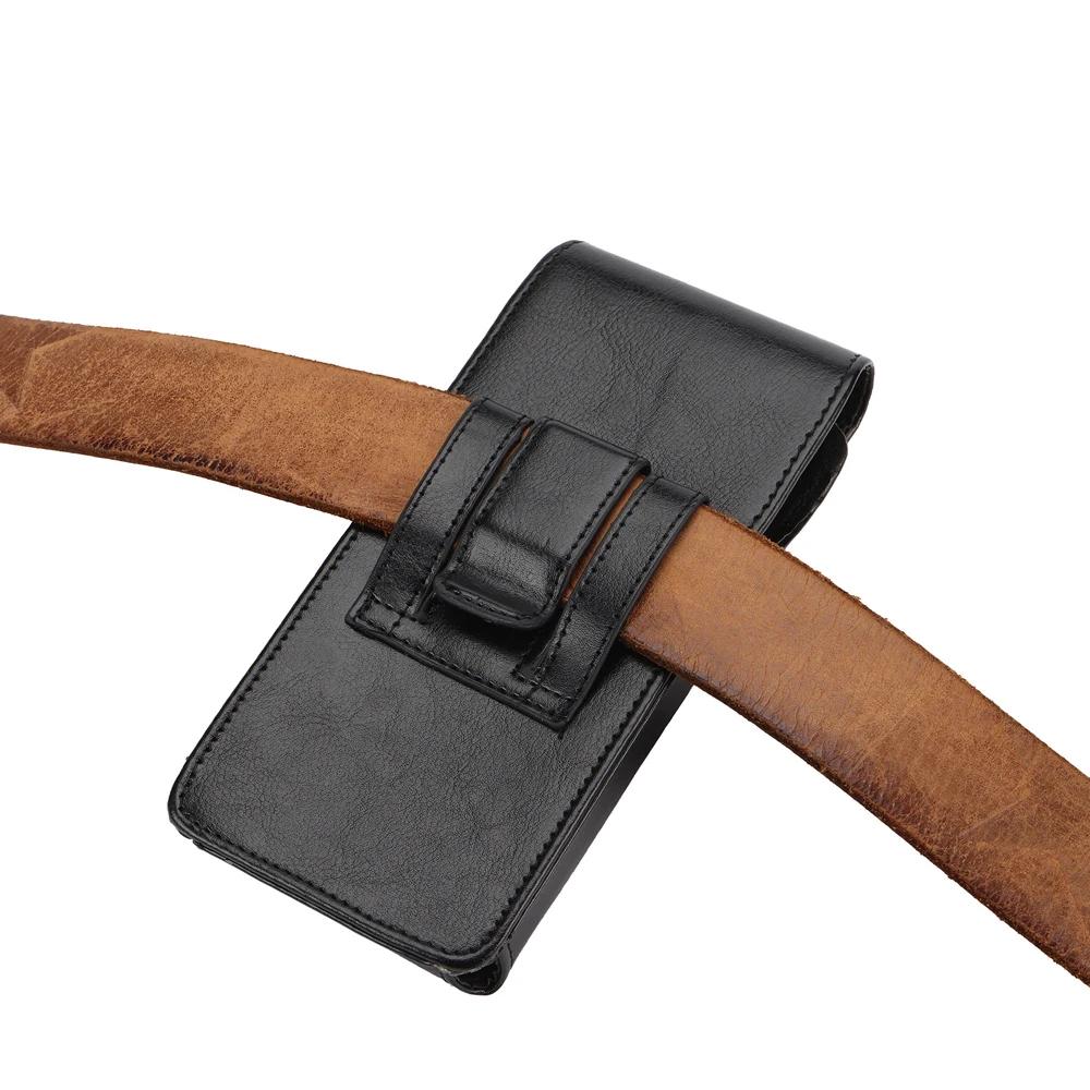 Universal Leather Mobile Phone Waist Bag For iPhone 17 16 15 Pro Max Samsung Xiaomi Vertical Cell Phone Belt Clip Holster Cover