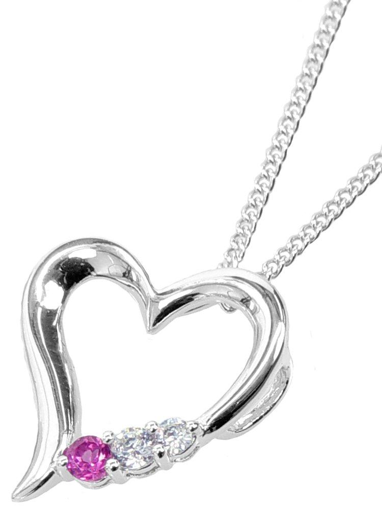 [Your and My Jewelry Box] Silver Natural Pink Tourmaline Open Heart Pendant Necklace [October Birthstone] 14185 [Gift Wrapped]
