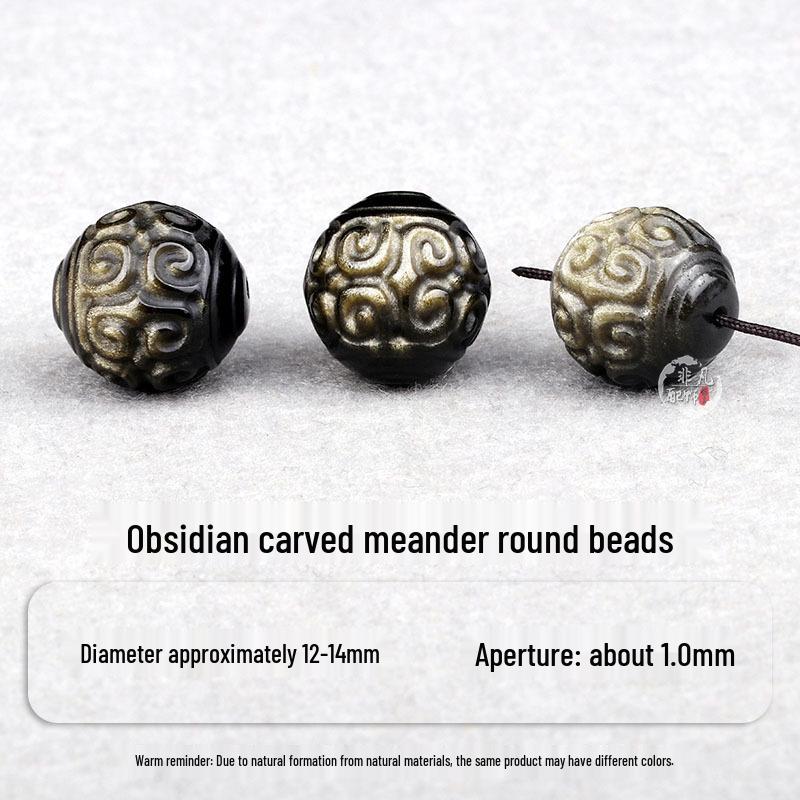 Silver Obsidian Ruyi Nine-Tailed Fox Moon Bracelet with Meteorite Beads
