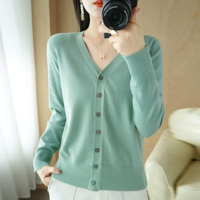 Cardigan tricoté printemps-automne pour femme, col en V, pull polyvalent, fin, court, ample, manches longues