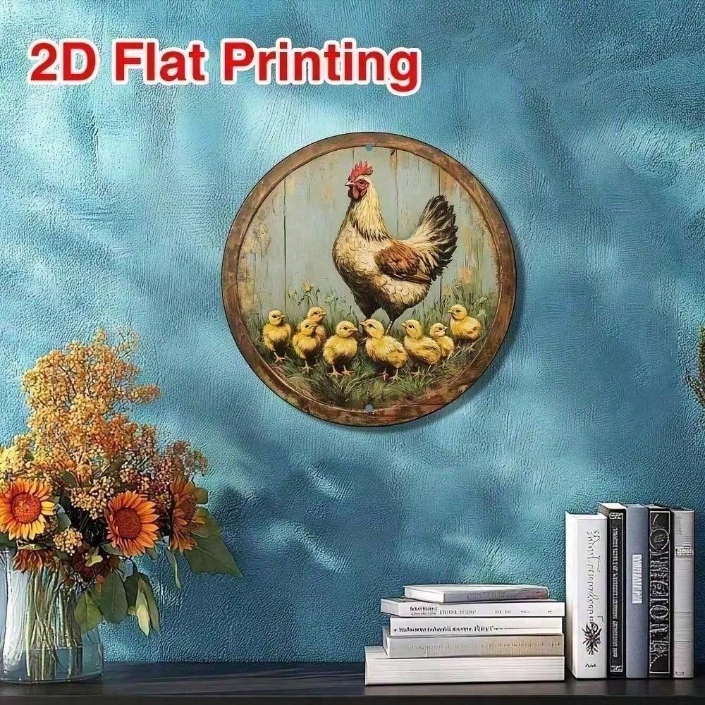 Vintage Rooster Metal Wall Art Round for Kitchen