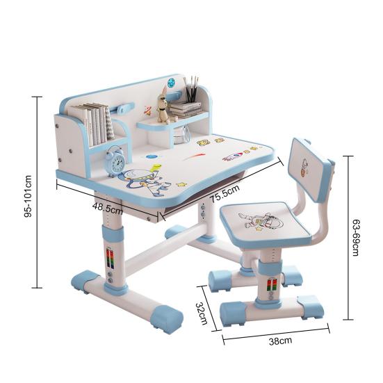 Kids Functional Desk and Chair Set Height Adjustable Children School Study Table Chair Set with Cartoon Pattern Ergonomic Desk Chair (Pink, Blue)