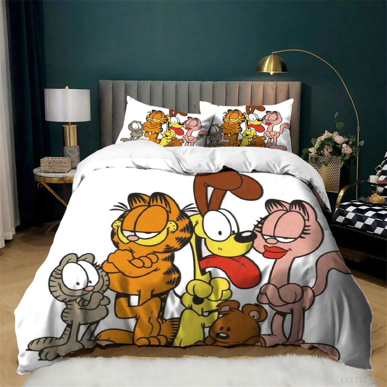 Garfiel-d Bedding Set All-Season Duvet Cover Set Ultra Soft Quilt Cover Lightweight 3-Pieces for Teens Girls Boys Orange 135x200cm