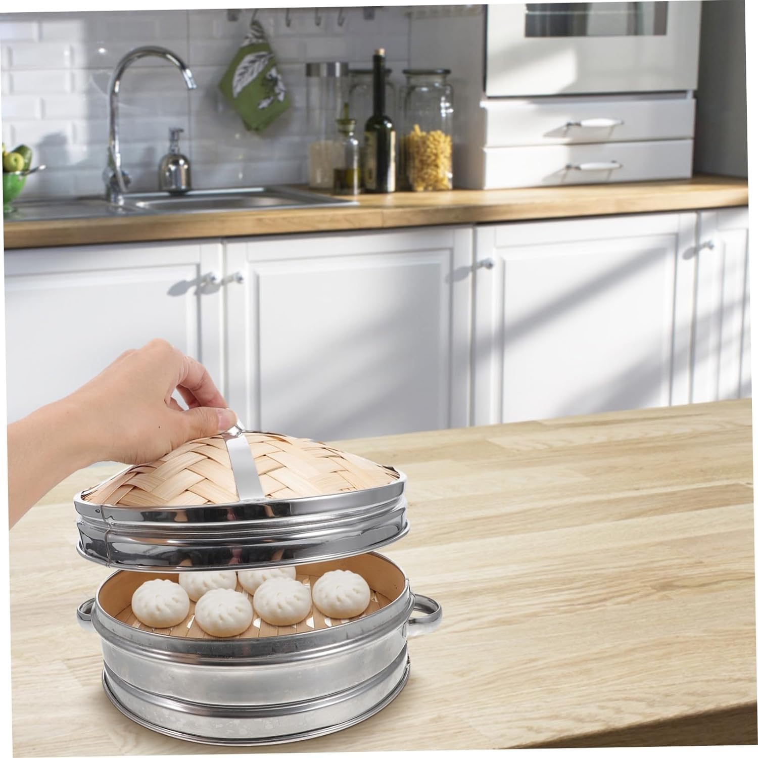 

Steel Dim Sum Steamer, 26cm Silver Round Steamer Basket