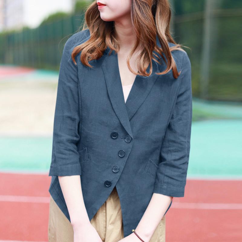 ZANZEA Women Casual V-Neck Solid Color Loose 3/4 Sleeve Blouse