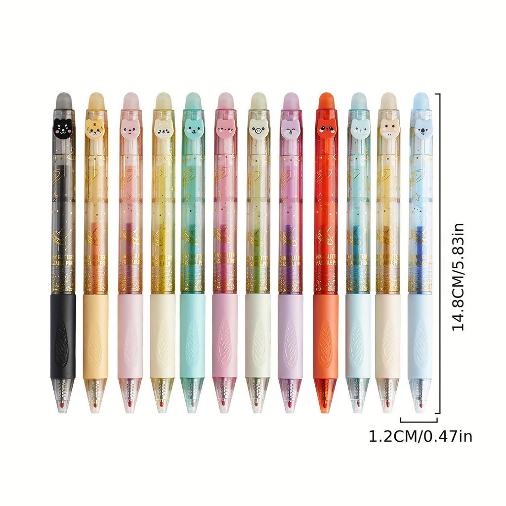 6/12 Colors Glitter Thermo-Erasable Gel Pens Retractable Push-Type Quick-Dry Smooth Writing 0.5mm Black & Assorted Ink