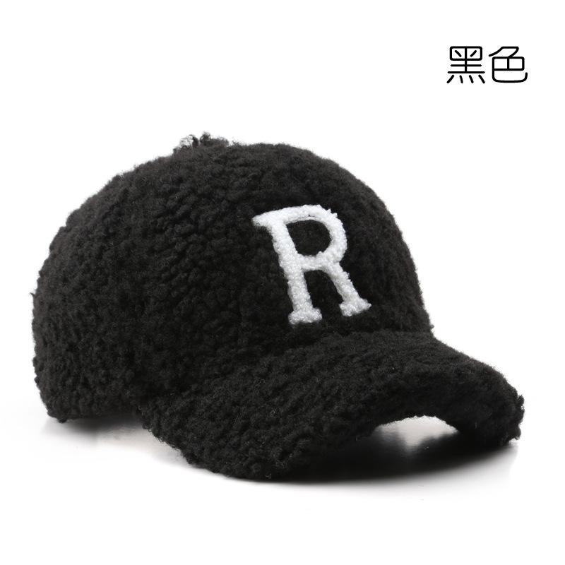 Autumn and Winter Lamb Wool Letter Embroidery Cap Outdoor Sports Leisure Cold Baseball Hat