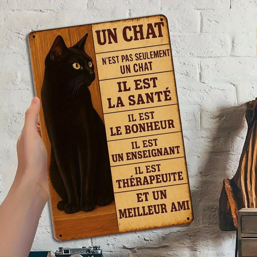 Vintage Black Cat Metal Sign, 20x30cm Rustic Decor.