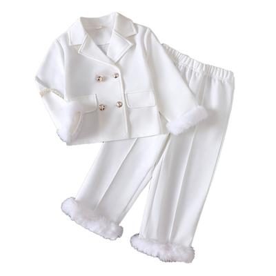 Children's Clothing New Autumn Winter Solid Color Turn-Down Collar Jacket and Pants Set for Girls