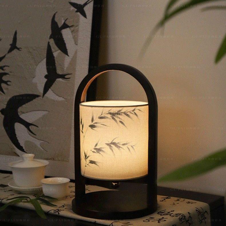 

Перезаряжаемая декоративная прикроватная лампа в китайском стиле дзен Hand-Painted Bamboo Lampshade