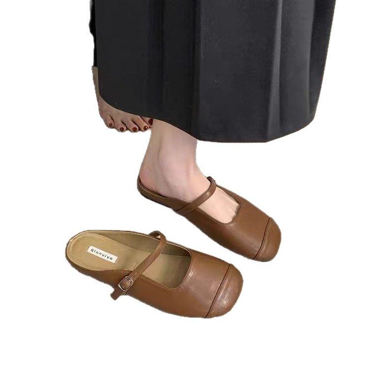 Baotou tøfler dame yttertøy 2025 ny koreansk versjon mild fe myk flat avslappet ett-pedal muler sko