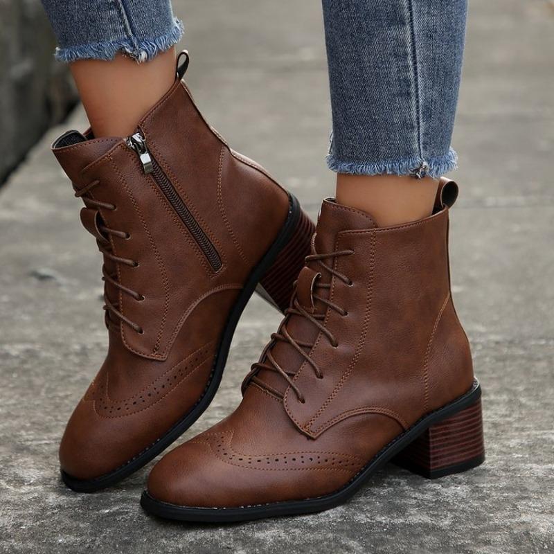 

Large size thick heel Martin boots for women s autumn and winter new fashion short boots for women 43 темно-коричневого
