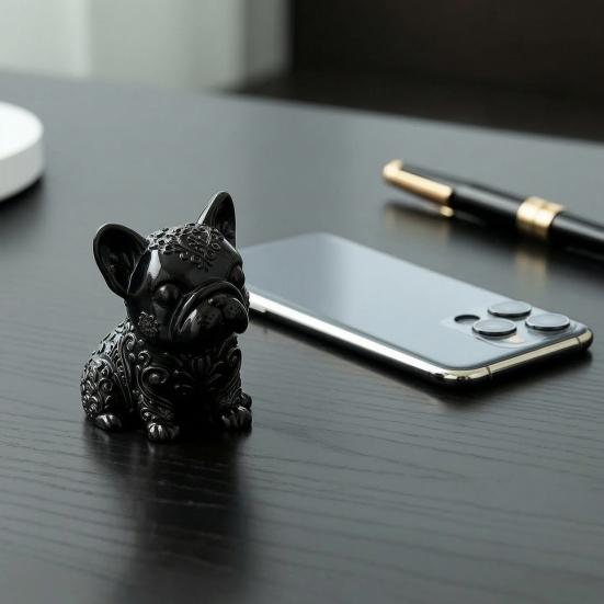 3D Printed French Bulldog Ornament, Black Glossy Dog Sculpture, Minimalist Cute Bulldog Figurine Desktop Decoration for Dog Lovers Gift
