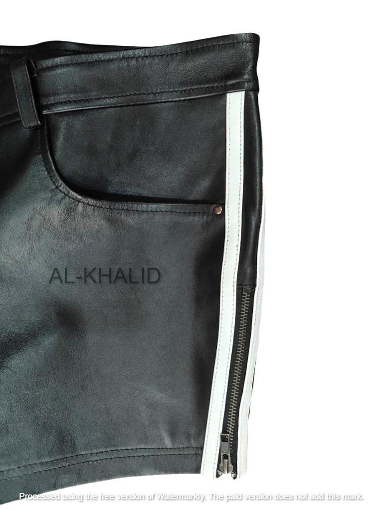 Leather Black Men Short Pants Soft Side Zip Lambskin Gym Sports Boxer Pocket