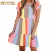 Fashion Summer Spring Short Sleeve V-Neck Casual Dresses International Design