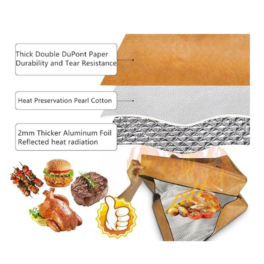 BBQ Blanket for Resting Meat Aluminum Foil Foldable Reusable Zipper Opening Dual Handle Insulated Brisket Resting Blanket