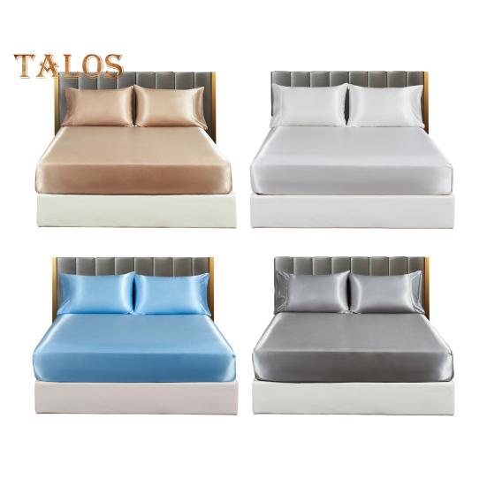 Solid Color Satin Sheet Glossy Bed Sheet Pillowcases Wrinkle-Free Cooling Silky Fitted Sheet Pillow Cover for Twin Full Queen King Size