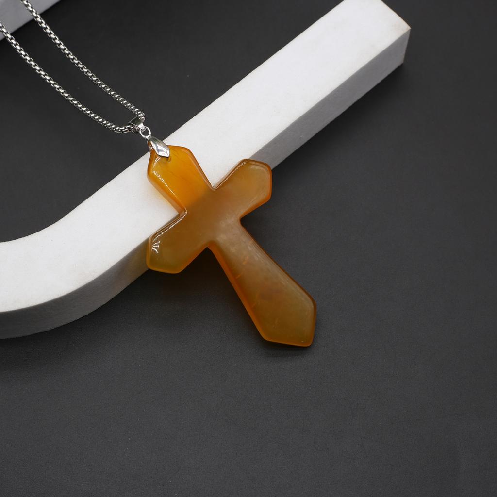 New Style Necklace Natural Stone Exquisite Cross-Shaped Pendant Necklace For Women Birthday Gift Chain 60 CM