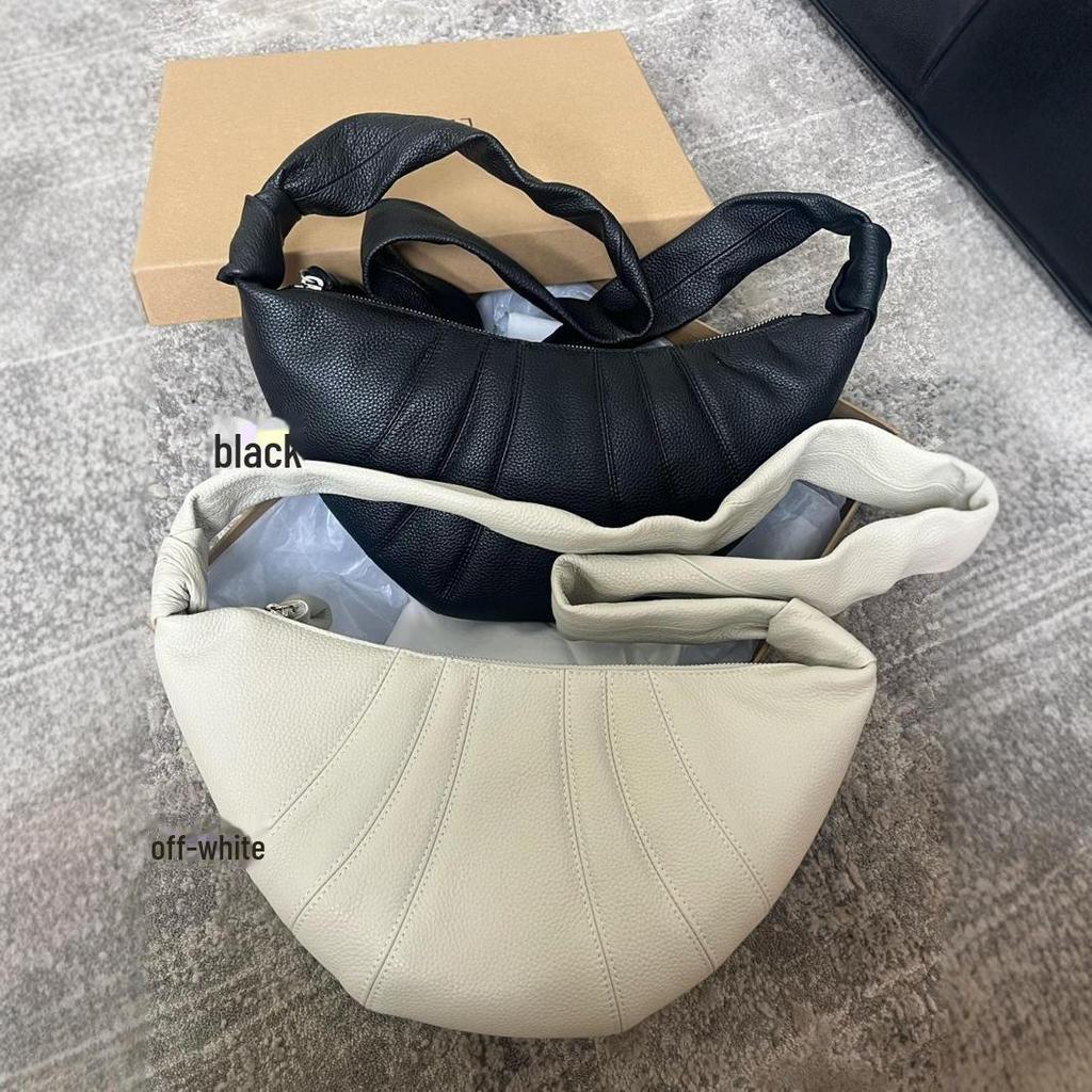 Retro Cowhide Croissant Baguette Handbag - Genuine Leather One-Shoulder Women's Bag