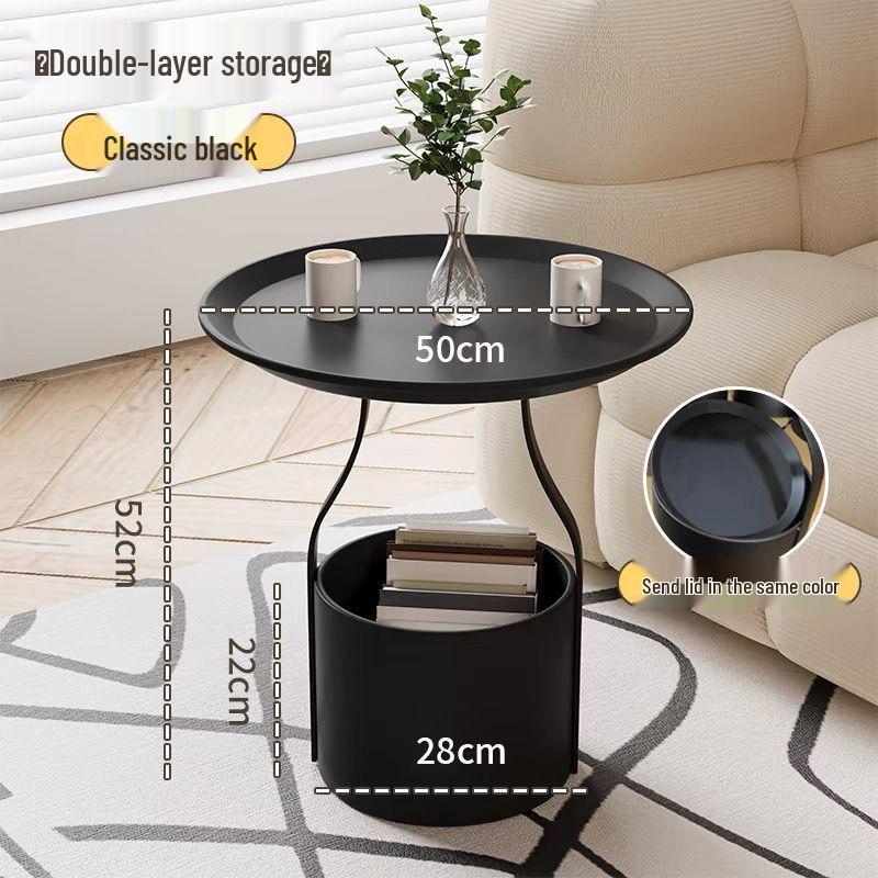 Home Wrought Iron Bedside Table & Storage Bucket - Light Luxury Small Corner Coffee Table