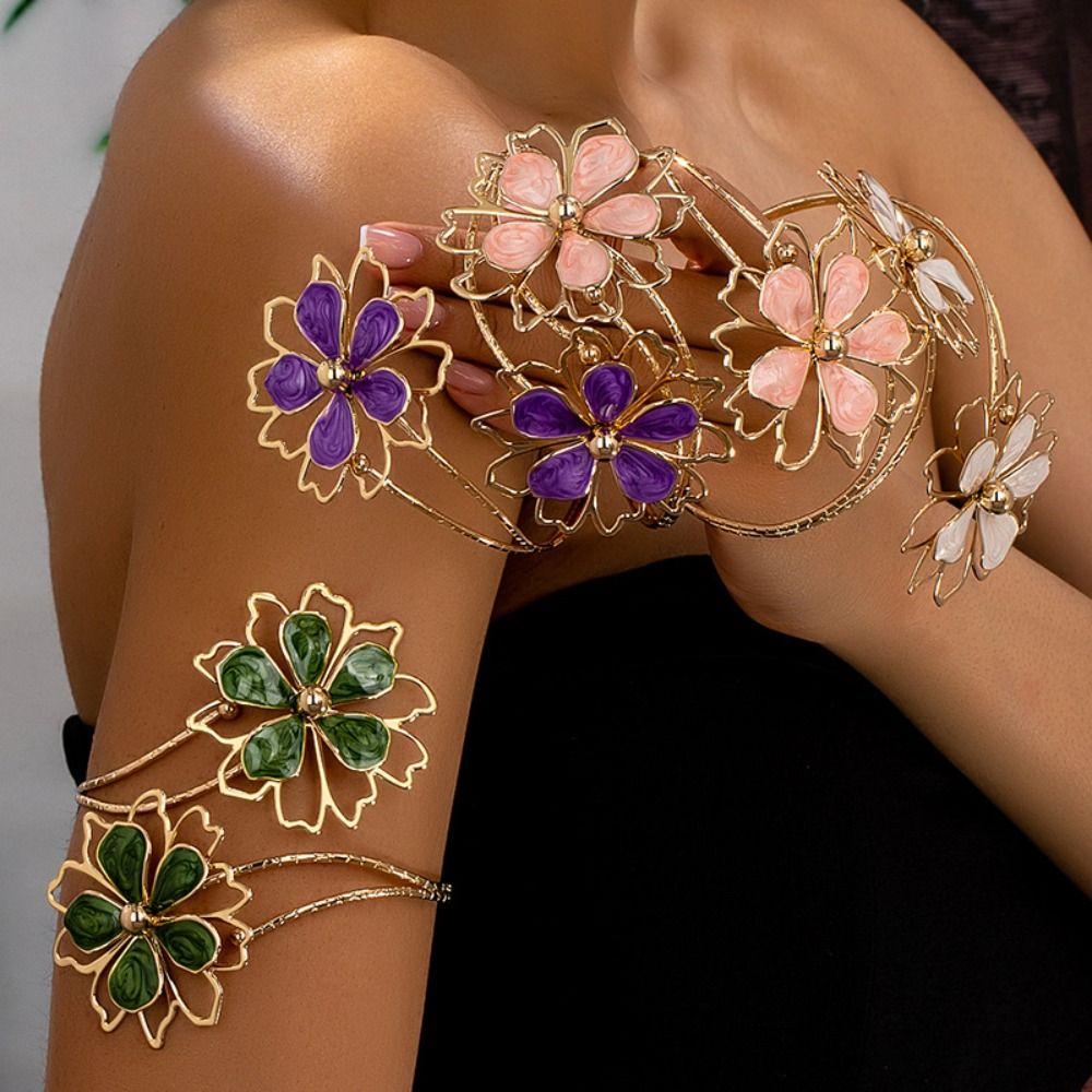Floral Flower Bracelet Enamel Glaze Armband Fairy Open Arm Bangle  Party