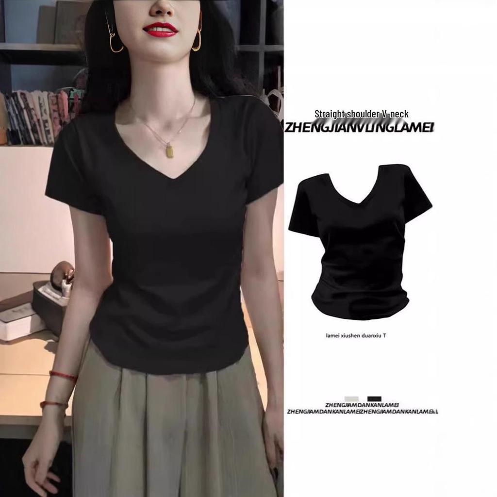 Damen Slim-Fit V-Ausschnitt Kurzarm Sommer T-Shirt: Stilvolles, vielseitiges und hochwertiges Design