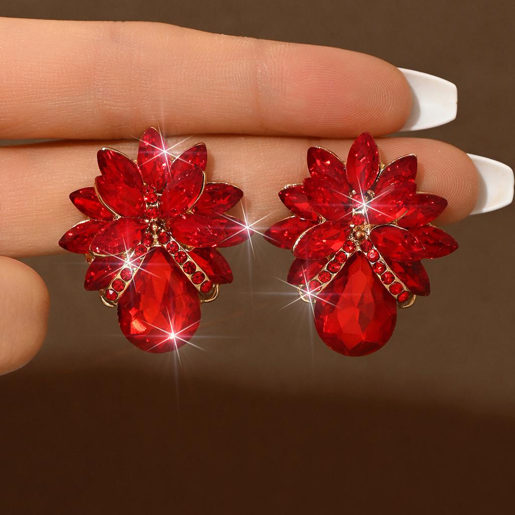 Square Big Red Festive Earrings Wedding High-End Sense Rhinestone Earrings Pendant Temperament Women'S Earrings