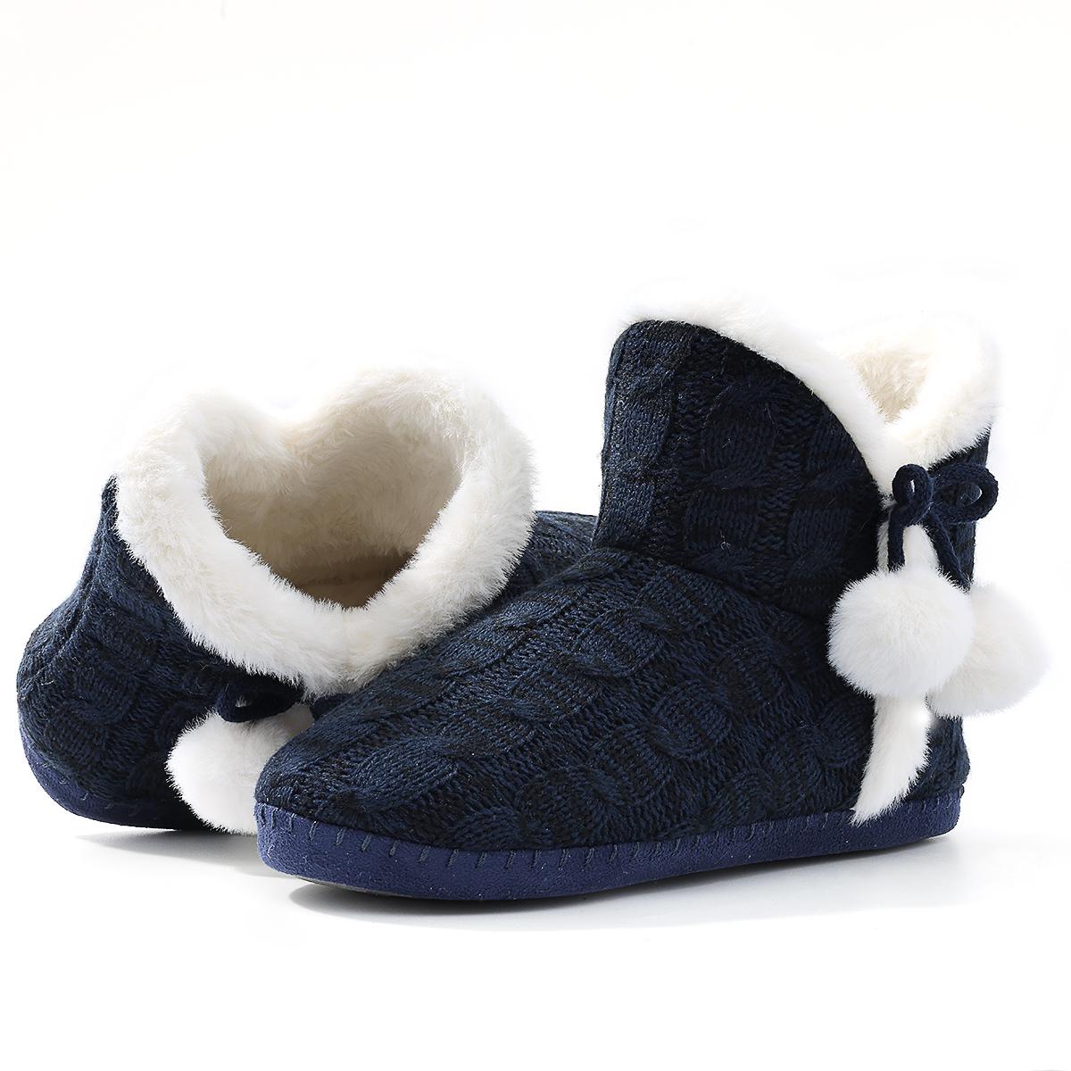 

Cowmarm Fuzzy Winter Boots Slippers Women Knitted Ankle Boots Slippers Warm House Cotton Shoes Outdoor Indoor Plush Lining Boots 36 тёмно-синий