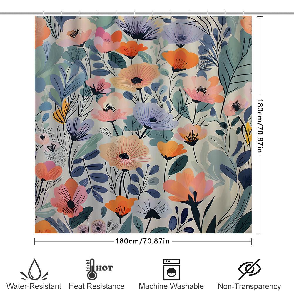 Charming Floral Print Shower Curtain Bath Decor for Modern Bathroom
