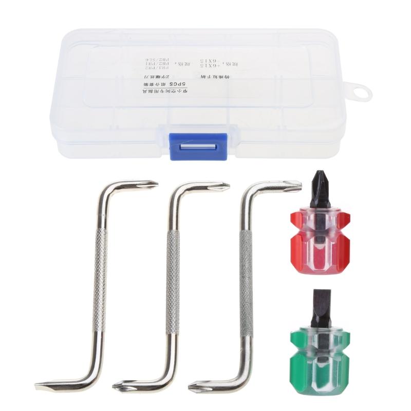 5Pcs Mini Stubby Screwdrivers with ZType Offset Screwdrivers Slotted Cross Double Head Mini Sewing Machine Screwdrivers