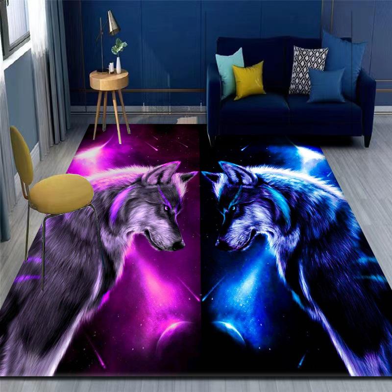 

Wolf Pattern Rug Purple Blue Howling Wolves Design Dark Background Mysterious Art Carpet for Modern Living Room Decor 40x60cm
