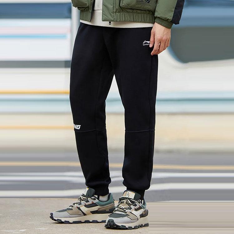 Li-Ning Solid Color Fleece Sports Pants Men Bottoms Black AKLR849-1