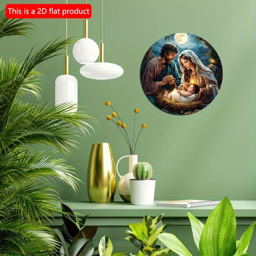 1 Stück 2D flaches rundes Weihnachtskrippenschild aus Holz – 20 cm bedruckte Wandkunst, hochwertiges Dekoschild, wetterfest und wasserdicht, vielseitig einsetzbar für drinnen und draußen, einfach