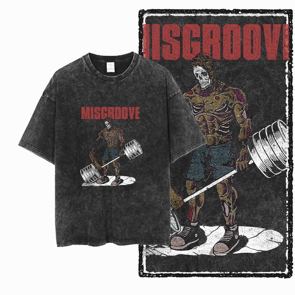 YG BODY BUILDING  Printed Cotton Acid Washed Graphic Unisex T Shirt Cool CROSSFIT Streetwear Men Tshirts Big Size Tee for men