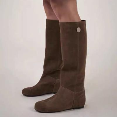Flats Women High Boots Heels Shoes Brand Suede Shoes Woman 2026 Trend Goth Knee High Warm Casual Shoes Fad Chelsea Botas Mujer
