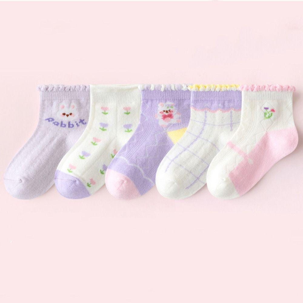 5Pairs Breathable Toddle Short Tube Socks Ruffle Newborn Socks Kawaii Baby Cotton Socks  Kids