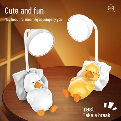 Rechargeable Cartoon Duckling Desk Lamp - Mini Night Light for Children's Bedroom