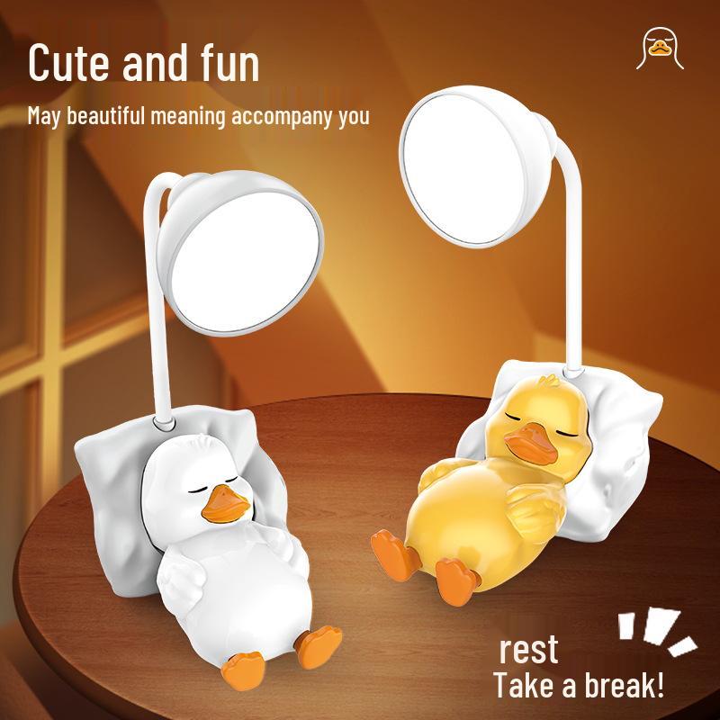 Rechargeable Cartoon Duckling Desk Lamp - Mini Night Light for Children's Bedroom